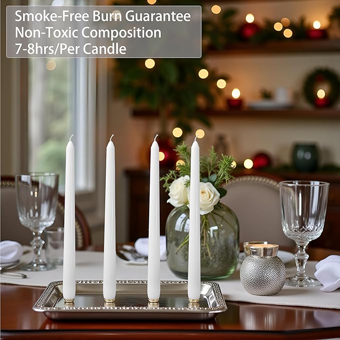36 Pack White Taper Candles丨Taper Candles 10 Inch Dripless丨Unscented & Smokeless Candlesticks Bulk丨7-8 Hours Long Burning Tall Candles丨Ideal for Christmas Weddings Parties Dinner