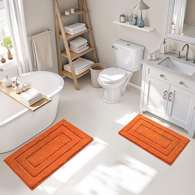 GRANNY SAYS Bathroom Rugs Sets 2 Piece,Soft Bath Mats for Bathroom, Bath Rugs Non Slip Washable, Absorbent Bath Rug for Tub,Shower and Toilet, BathMat Set (Orange, 20" x 32" + 16" x 24")