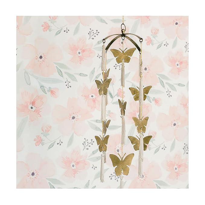 Crane Baby Handcrafted Brass Ceiling Hanging for Nursery, Butterfly Nursery Decor for Girl, 6"x 6" x 36", Baby Girl Nursery Decor, Butterfly Decoratioin