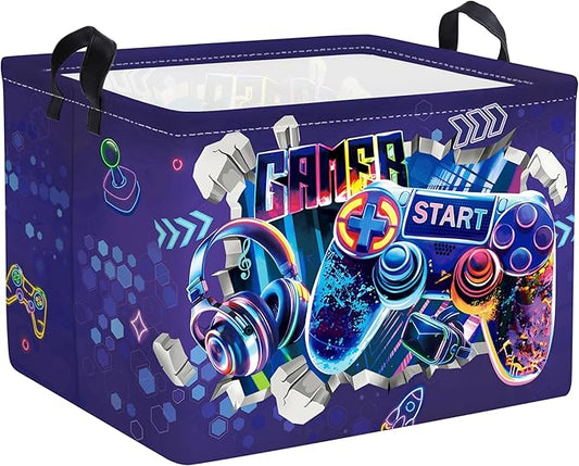Clastyle Cool Game Storage Basket Kid Game Controller Clothes Laundry Hamper Collapsible Boy Toy Box for Nursery Palyroom,3D Purple,40 * 30 * 30 cm