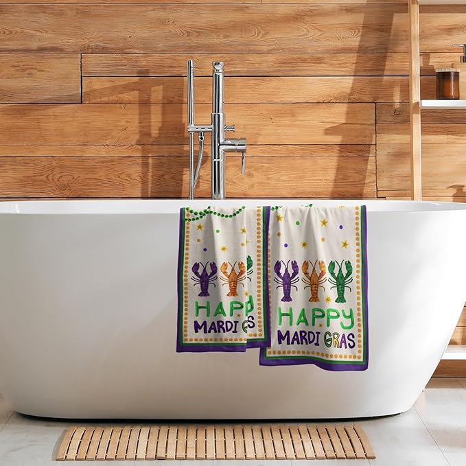Happy Mardi Gras Kitchen Towels Set of 2 Soft Absorbent Purple Tea Towels Baking Cooking Wash Cloth Mardi Gras Decor Hand Dishtowels for Bathroom Kitchen Bar Beach Gym Spa Decor 14x28 Inch