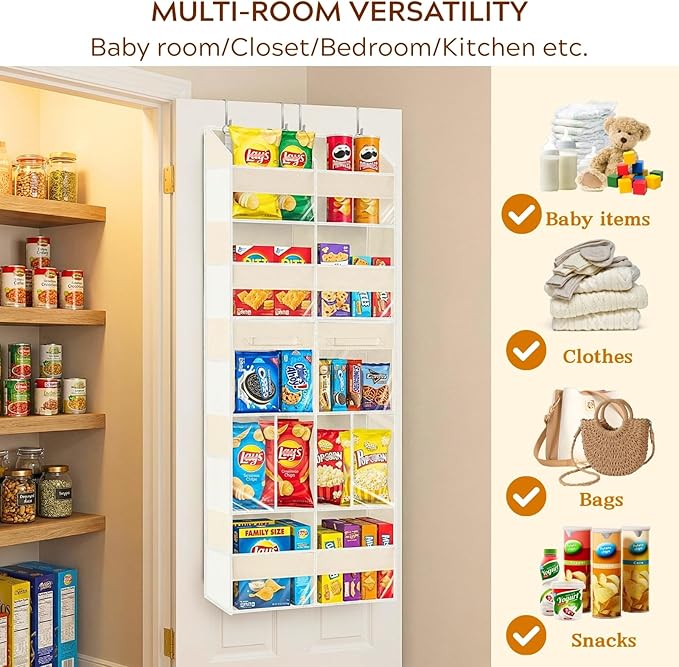 Over the Door Organizer 5 Tiers with Removable Drawers, Extra Large Door Storage of 6 Compartments & 2 Diaper Storage, Double-Column Clear Window Door Hanging Organizer for Nursery, Closet, Pantry