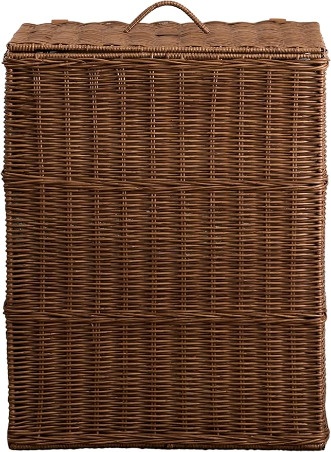 Joseph Rectangular Laundry Basket with Lid – Resin Wicker Hamper for Bedroom or Bathroom, Espresso Brown, 17"x24"