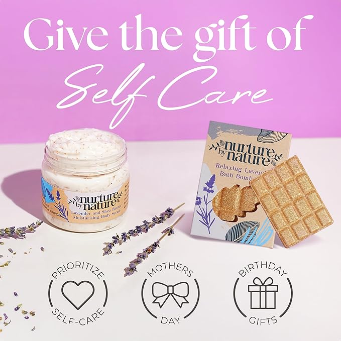 NURTURE BY NATURE Self Care Gift Set for Women – 6 Piece Relaxing Bath & Body Spa Gift Basket with Bath Bomb, Hand Cream & Scented Candle – Self Care Gifts for Valentine’s Day & Mother’s Day Gift