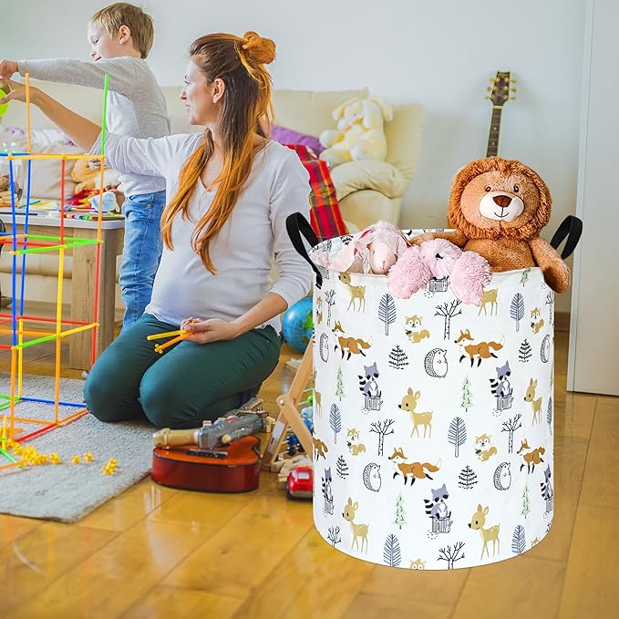 19.7 Inch Round Laundry Hamper Cute Animal Pattern Laundry Basket Fabric Storage Hamper Organization Bin, Toy Box,Gift Basket with Handles for Room