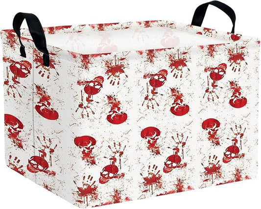 Halloween Basket Gift Terror Ghost Parties Decor Kid Trick or Treat Basket for Boys and Girls Rectangular Storage Bin Box (Blood Fingerprint)