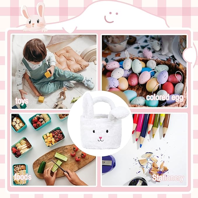 Easter Baskets for Kids,Plush Egg Hunting Easter Buckets with Handle Folded Ears, Gifts Boys Girls