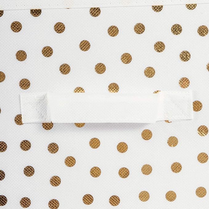 DII Non Woven Polyester Storage Bin, Polka Dot, White & Gold, Small Set of 2
