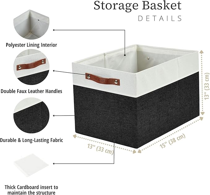 DECOMOMO Kallax Storage Cubes -13x15x13 Storage Bins, Baskets for Organizing Shelves (Black and White, 4-Pack)