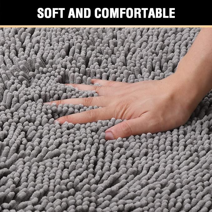 H.VERSAILTEX Microfiber Bath Rugs Chenille Floor Mat Ultra Soft Washable Bathroom Dry Fast Water Absorbent Bedroom Area Rugs, 24 x 42 - Inch, Grey