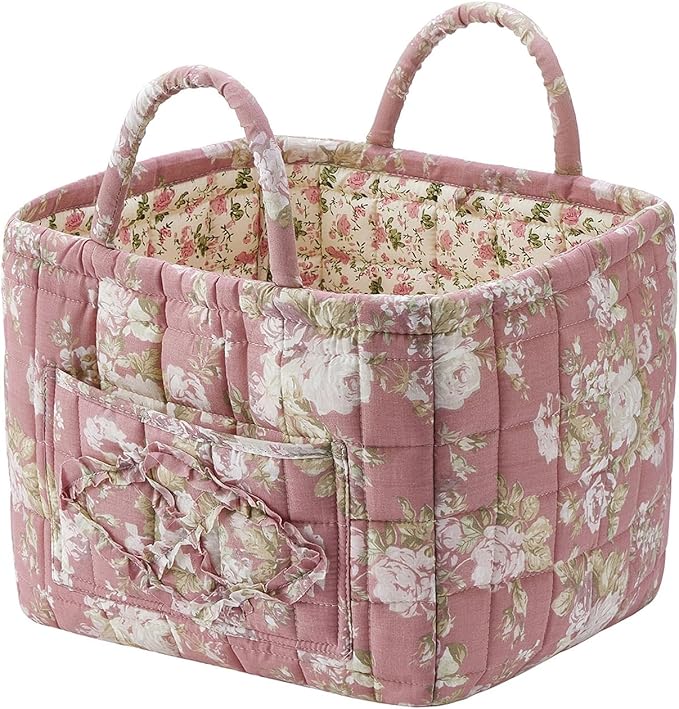 Boho Fabric Storage Basket, Large Capacity Laundry Basket, 12.2'' x 10.23'' x 10.23'' Collapsible Laundry Hamper with Easy Carry Handles (Dark Khaki, L)
