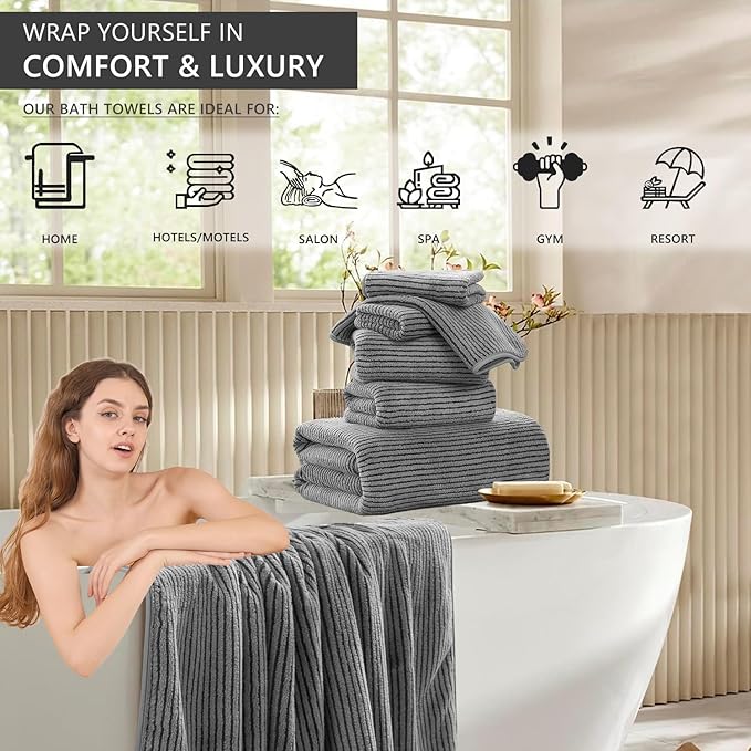 4 Piece Bath Towel Set 35"x70"Oversized Bath Towel for Bathroom Ultra Soft Fluffy Extra Large Bath Sheet Luxury Premium Bathroom Towel Highly Absorbent Quick Dry Shower Towel for Hotel Spa,Dark Grey