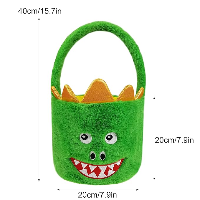DearSun Exquisite Embroidery ! Personalized Plush Dinosaur Basket Easter Egg Hunting Baskets with Embroidery Name (Green Plush Dinosaur Basket)