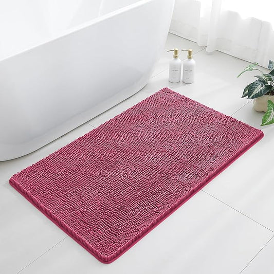 Hot Pink Bathroom Rugs 30"x50" - Large Plush Chenille Non-Slip Runner Bath Mat - Absorbent, Washable, Soft Decor for Shower, Sink, Tub, Floor, Home Accessories