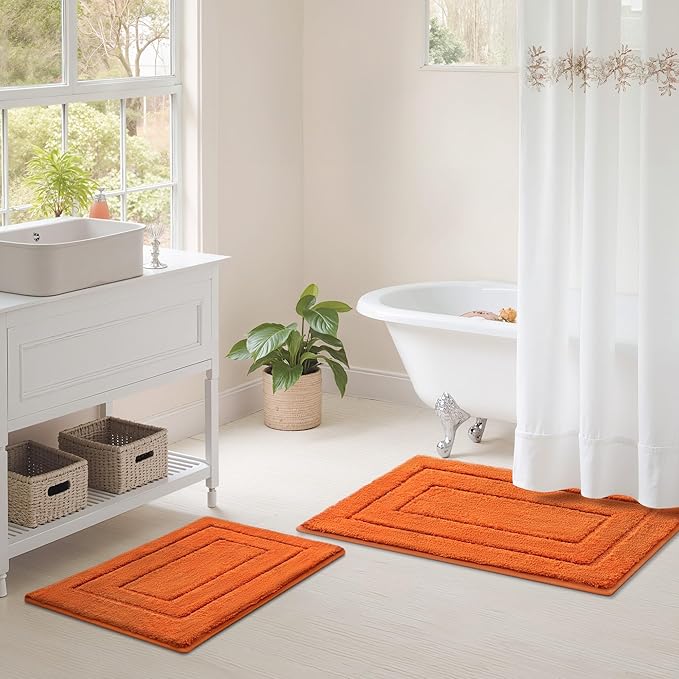 GRANNY SAYS Bathroom Rugs Sets 2 Piece,Soft Bath Mats for Bathroom, Bath Rugs Non Slip Washable, Absorbent Bath Rug for Tub,Shower and Toilet, BathMat Set (Orange, 20" x 32" + 16" x 24")