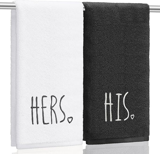 2 Pcs His and Hers Hand Towels 100% Cotton Embroidered Bathroom Towel Wedding Valentine's Day Gift for Couple, Anniversary Bathroom Decor 29 x 13 Inch