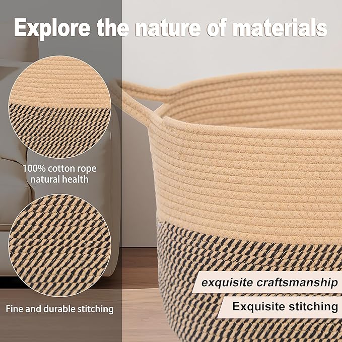 Laundry Baskets Woven Cotton Rope Laundry Hamper with Handles for Decor Storage of Dirty Clothes,Toys and Blankets in Bathroom,Baby Room and Living Room