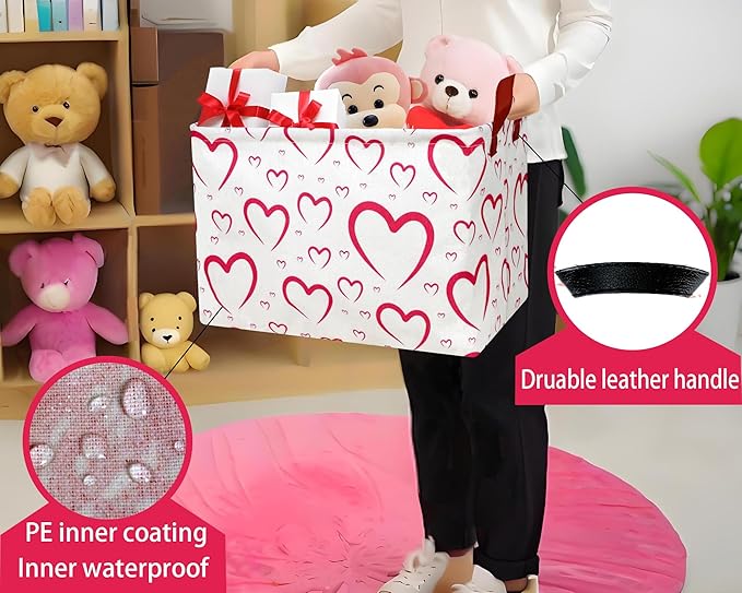 Large Valentine's Day Basket Heart Shaped Storage Bin for Gifts Collapsible Organizer Room Decor (Open Mouth Love)