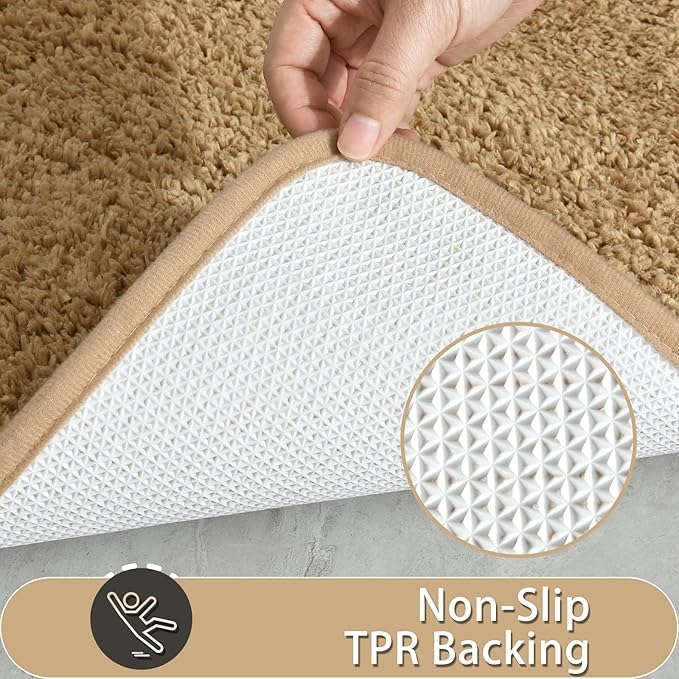 HOMORE Bathroom Rug Sets 2 Piece,Soft Absorbent Bath Mat Sets,Contour Toilet Mat U Shape 21x21 and 21x34 Bath Rugs, Plush Washable Non Slip Rug for Bathroom, Beige