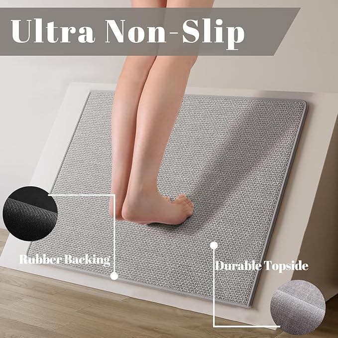 2 Pack Bathroom Rugs, Bath Mats for Bathroom Non Slip Washable, Quick Dry, Water Absorbing, Fits Under Door, Ultra Thin, Rubber Backing, Low Pile, Ideal for Shower, Sink,Grey 24''x16''