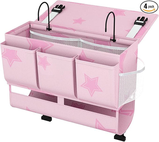 Bedside Caddy Bedside Organizer, Bed Storage Caddy with 7 Pockets, College Dorm Rooms Bag for Bunk, Home, Dorm, Hospital, Crib Bed(Pink)