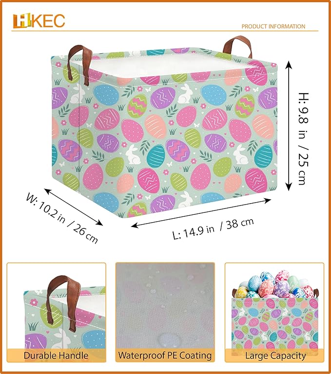 Rectangle Storage Basket,Gift Basket Empty with Handles,Cute Organizer, Room Decor(Coloful Easter)