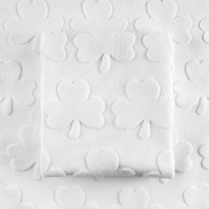 2 Pack St. Patrick's Day Hand Towels White Shamrock Clover Soft 100% Cotton Absorbent Decorative Bathroom Towels Set for Kitchen Bath Workout Hand Face Hair, 13.7'' x 29.5''