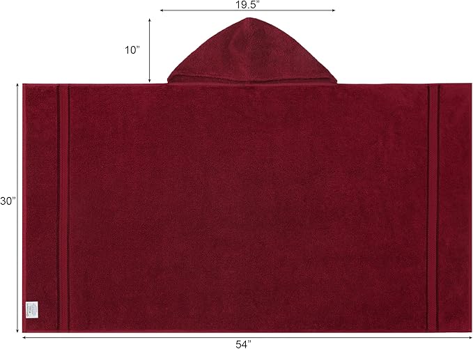 ORIGINAL KIDS Hooded Bath Towel Wrap - Ultra Soft 100% Cotton Terry Large Oversized Hooded Kids Towel - Toddler Big Kid Shower Pool Beach Towel - Absorbent Quick Dry Easy Care - 30 x 54 - Burgundy