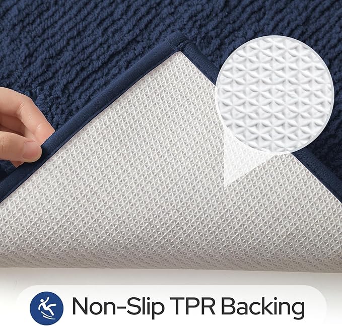 HOMEIDEAS Bathroom Rugs Sets 2 Piece, Super Soft and Absorbent Microfiber Tufted Bath Mats, Non-Slip and Machine Washable Bath Rugs(Navy Blue)