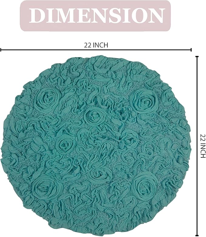 Home Weavers Bell Flower Collection 100% Cotton Tufted Bath Rugs, Extra Soft and Absorbent Bath Rugs, Non-Slip Bath Mats, Machine Washable, Bath Mats for Bathroom Floor and Tub, 22" Round, Turquoise