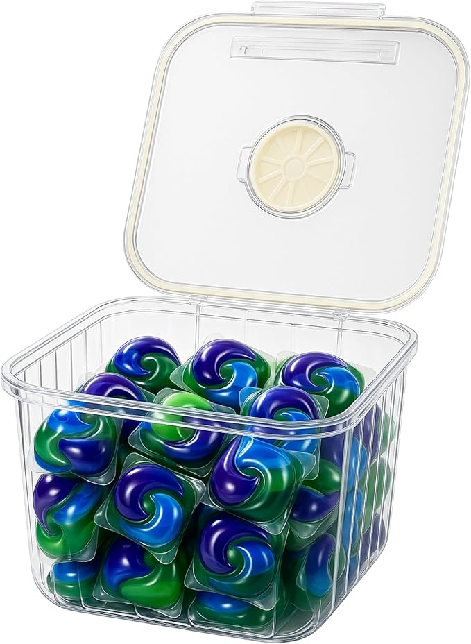 Skywin TidyFriend Laundry Pods Container with Lift Up Lid, 17.2" x 17.2" x 13", Airtight Storage Keeps Pods Fresh, Laundry Detergent Container & Dishwasher Pod Holder (Clear)