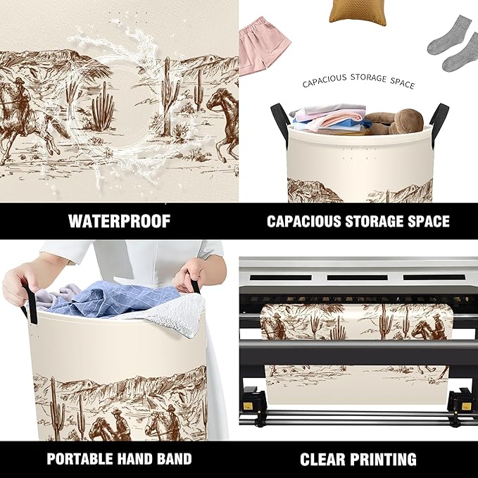 West Cowboy Baby Laundry Hamper,Laundry Basket,Waterproof Storage Bin for Bedroom,Clothes Organizer Basket,Toys Box,Room Decor