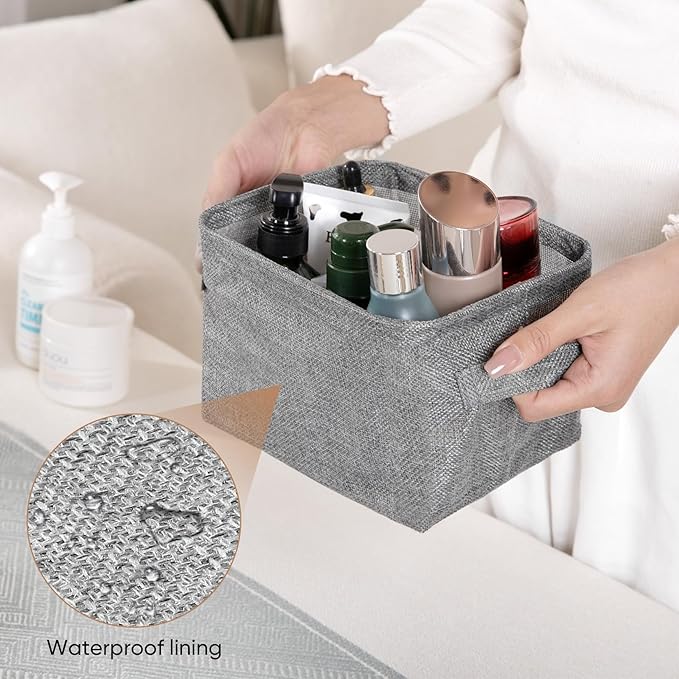 AARAINBOW Storage Basket Bins Canvas Mini Storage Cubes Storage Basket for Makeup, Baby Toys Liners, Books Nursery Storage Baskets with Handles for Shelves & Desks(3 Jute)