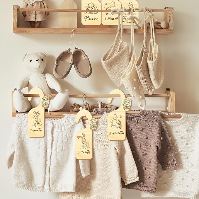 Winnie Baby Closet Divider -Winnie Nursery Decor Wardrobe Baby Closet Organizer,Daisy Design Nursery Decor Clothes Hanger Dividers for Sorting 8 from Newborn to 24+ Months,Honeypot