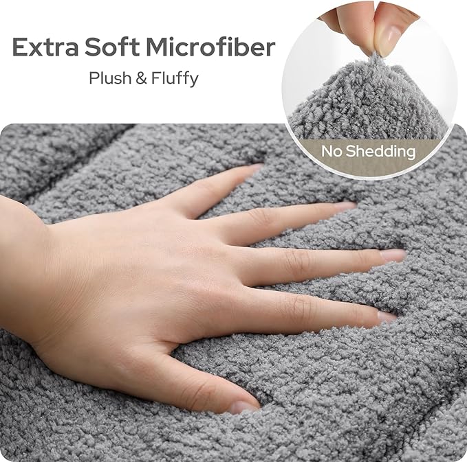 HOMEIDEAS Bathroom Rugs Sets 2 Piece, Extra Soft and Absorbent Microfiber Plush Bath Mat with Non Slip Backing(Grey)