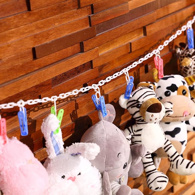 Blulu Stuffed Animal Storage Chain with 20 Clips 78.74'' Plastic Chain with Hooks for Nursery Bedroom Playroom Wall Corner Organizer Hanging Hats Socks Holiday Cards(Mixed Color Clip)