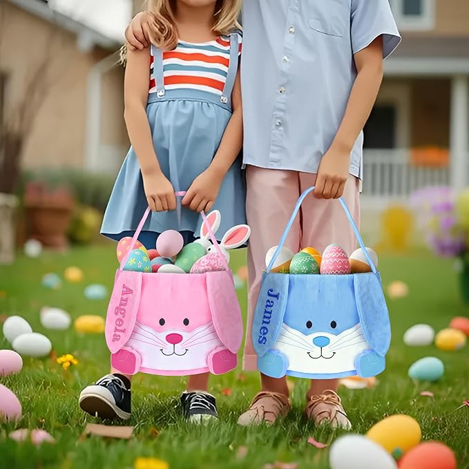 Personalized Easter Basket, PEMIRSAYO Easter Baskets for Kids, Bunny Easter Basket, Easter Egg Hunt Basket, Idea Easter Gifts, Easter Egg Basket - Blue