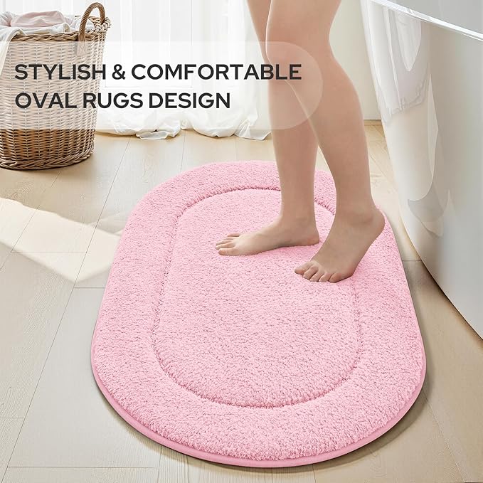 HOMEIDEAS Bathroom Rugs Sets 2 Piece, Soft Bathroom Mats and Absorbent Microfiber Machine Washable Bath Mats for Shower Room, Bathtub, Kitchen (20" x 32" + 16" x 24", Pink)