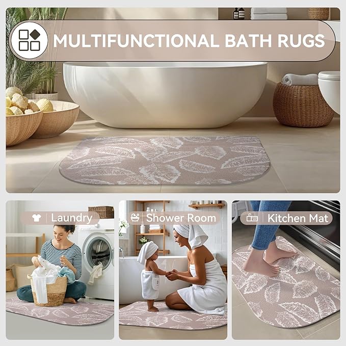 Half Circle Bath Mat, Thin Bathroom Rugs Fit Under Door Quick Dry Non Slip Washable Bathroom Mat with Rubber Backing, Absorbent Half Round Shower Rug