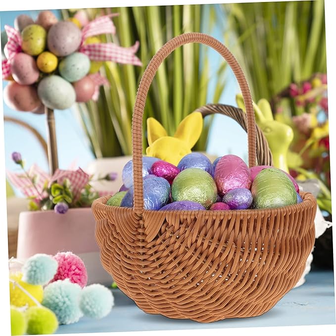 GLEAVI Rectangular Handwoven Easter Basket with Handle Cute Storage Holder for and Candy for Home Kindergarten Decoration Mini Craft Ornament