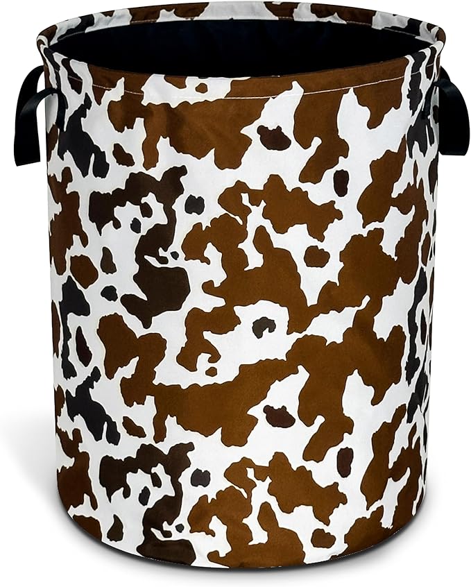 Cow Texture Laundry Basket Brown Black Print Foldable Oxford Cloth Funny Tote Bag Laundry Hamper Clothes Storage Bucket Organizer For Bathroom/Laundry Storage/Bedroom 17.7x13.7 Inch