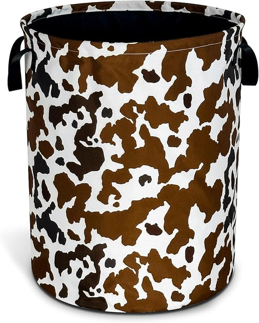 Cow Texture Laundry Basket Brown Black Print Foldable Oxford Cloth Funny Tote Bag Laundry Hamper Clothes Storage Bucket Organizer For Bathroom/Laundry Storage/Bedroom 17.7x13.7 Inch
