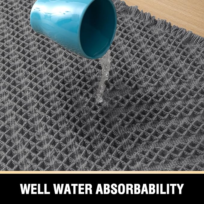 H.VERSAILTEX Waffle Bath Mat Super Absorbent Boho Bath Mat Non Slip Bath Rugs for Bathroom Floor Machine Washable Dry Fast Bathroom Rugs with Tassels (20 x 32 Plus 17 x 24 Inches, Gray)