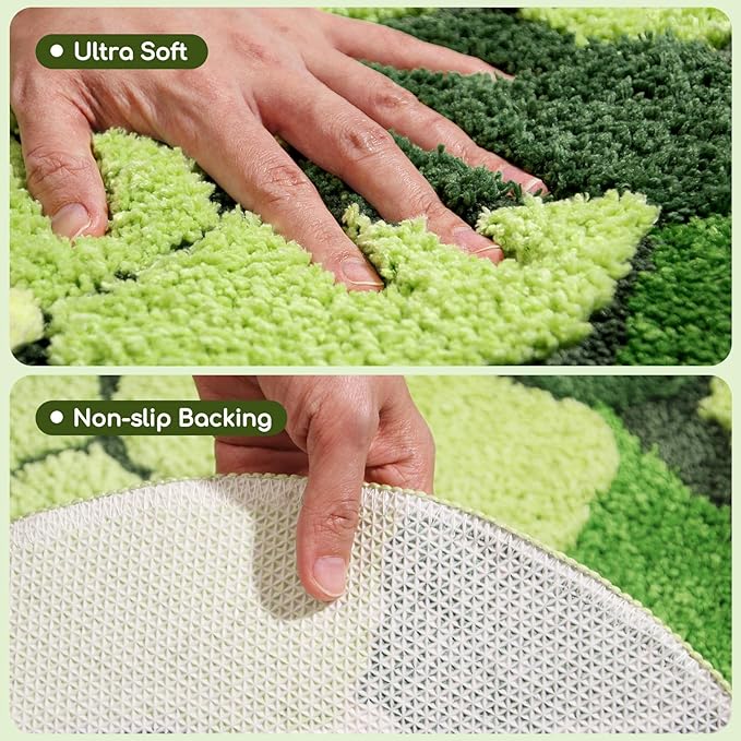 Green Long Bathroom Rug - Moss Bathroom Runner Rug Absorbent & Non Slip Plush Bath Mat, Decorative Washable Soft Green Runner Rug for Bath, Tub, Sink, Bedroom
