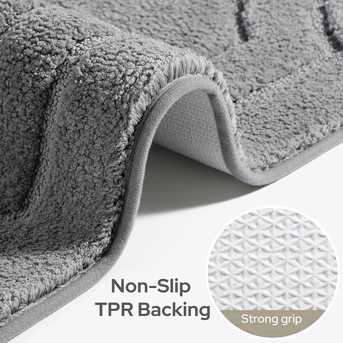 HOMEIDEAS Bathroom Rugs Sets 2 Piece, Extra Soft and Absorbent Microfiber Plush Bath Mat with Non Slip Backing(Grey)