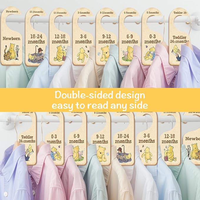 Winnie Nursery Decor Baby Closet Divider -8PCS Wooden Baby Closet Dividers for Baby Clothes Organizer,Baby Clothes Dividers for Closet,Daisy Design Nursery Decor Clothes Hanger Dividers