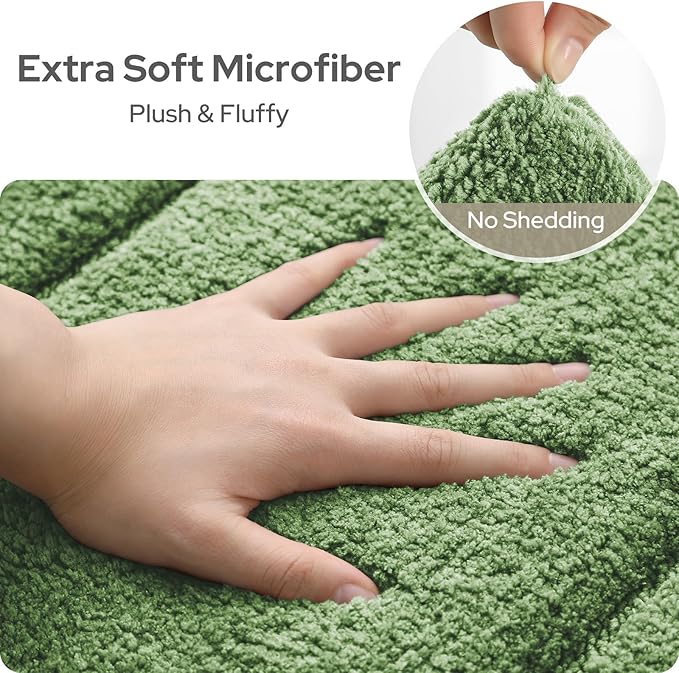 HOMEIDEAS Bathroom Rugs Sets 2 Piece, Extra Soft and Absorbent Microfiber Plush Bath Mat with Non Slip Backing(Sage Green)