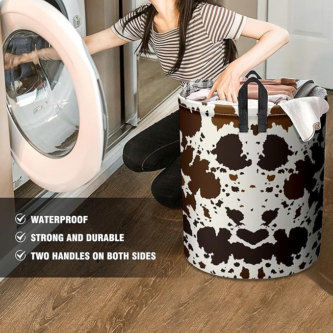 Cows Skin Brown Print Baby Laundry Hamper,Laundry Basket,Waterproof Storage Bin for Bedroom,Clothes Organizer Basket,Toys Box,Room Decor