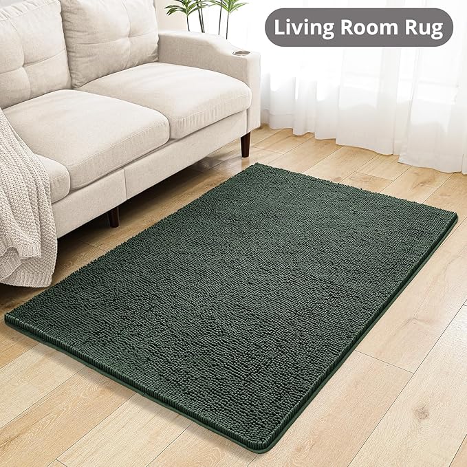 Hunter Green Bathroom Rugs 40"x60" - Large Plush Chenille Non-Slip Runner Bath Mat - Absorbent, Washable, Soft Decor for Shower, Sink, Tub, Floor, Home Accessories