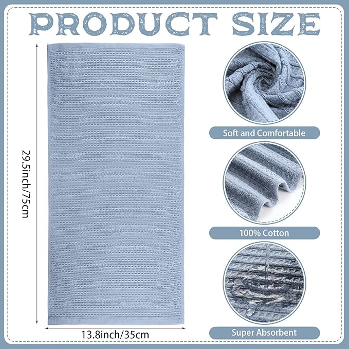 4 Pack Blue Hand Towels Waffle Striped Pattern 100% Cotton Soft Hand Towels for Bathroom 13 x 29 Inch Absorbent Waffle Washcloths for Bathroom Kitchen